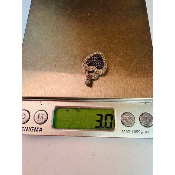 Estate Sterling Silver 925 Heart Pendant by SUN, Black & White Crystals, 3.0g - Picture 7 of 7